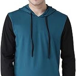 Men's Dual Colour Full Sleeves Cotton Blend Hoodie(Teal::Black)-image-93