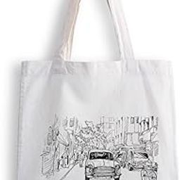 Canvas Tote Bags for Women, College Bag for Girls, Tote Bag for Shopping, Travel & Beach Bags for Women - Car Sketch - D No - 062-image-1