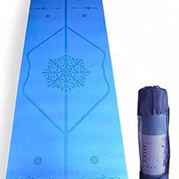 BWC Premium Yoga Mat, 6mm Thick, Non-slip Surface with Alignment Lines, Purple and Blue (blue)-image-97