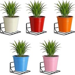 NAYAB Hanging Plant Stand Holder with Multicolour Metal Flower Pots (Set of 5) | Powder-Coated Wall Hanging Railing Planters for Balcony, Living Room, Indoor & Outdoor Garden Decor-image-1
