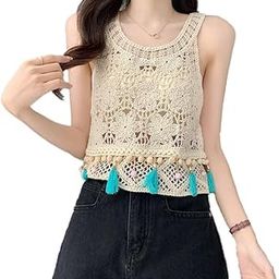 Women Korean Chic Summer Beachwear Sleeveless Fringes Tassel Crochet Knit Crop Cami Tank Top DN63-image-8