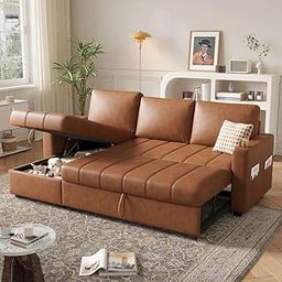 Eiraluxify Berlin 5?Seater L?Shape Sofa Cum Bed with Hidden Storage & Magazine Pocket � 3?in?1 Pull?Out Convertible Sectional Sofa Bed for Living Room (Brown-LHS)-image-8