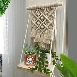 Macramé Wooden Wall Hanging Shelf |988| Modern Chic Woven Macrame Tapestries, Wall Art Home Decor for Apartment, Dorm, Bedroom, Living Room, Nursery, Party Decorations, 10" x 15"-1