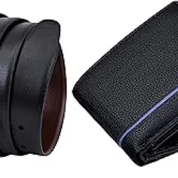 urban forest Spike Black/Blue Leather Wallet & Black/Brown Reversible Leather Belt Combo Gift Set for Men-picture-2