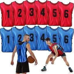 Jeere 12 Pieces Basketball Scrimmage Training Vest Reversible Numbered Team Sports Pinnies Jersey Breathable Soccer Training Equipment Pennies Soccer Vest with Elastic Belt for Adult Youth Kids-image-18