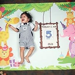 NEW COMERS® Milestone Baby Blanket and Monthly Photoshoot Props for New Born Babies, TC (150/300) Cotton Blanket with 1 to 12 Months Cards, All Season Use Swaddle Gift for Baby, Size-135x115 cm, 408-picture-24