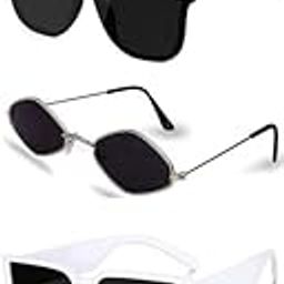 Unisex combo offer pack of 5 shades Unisex Fashion Sunglasses Set, 5 Pairs, Metal Frame, Black and Silver - Combo5-4229-image-85