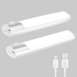 Hoteon Motion Sensor Light, USB Rechargeable Battery Closet Night Light, ON/AUTO/Off Modes, Built-in Motion Sensor and Magnet Stick for Wardrobe (Cold White, 2PCS), LED-22