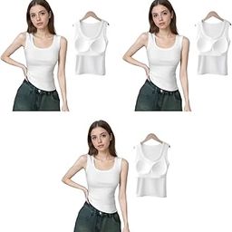 Tank Tops for Women with Shelf Bra Casual Shirts Racerback Basic Cami Cotton Undershirt for Yoga Workout Pilates XL 3PCS-image-64