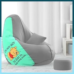 ComfyBean Bag with Beans Filled 4XL Bean Bag with Free Cushion and Footrest - Official : PrintPerch Combo (Matching Color : Printed, Energy Savings Mode - Peach Grey)-picture-5