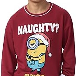 Minions: Naughty Men and Boys Long Sleeves Round Neck Red Graphic Printed Cotton Blend Oversized Sweatshirts-image-30