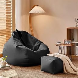 BiggieBean Bag with Beans Filled XXXXL Bean Bag with Free Square Footrest - Official : SnuggleSphere Range (Color : Black)-picture-30