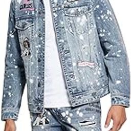 Men Blue Printed Spread Collar Full Sleeves Denim Jacket-image-54