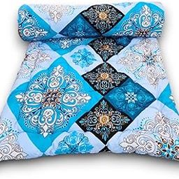 Deevine Craft Primium Floor Cotton Quilt Futon Mattress 30X72 inch Sky Blue Floral Quilted Design, Foldable Japanese Style Sleeping Mat Small Single Bed Mattress-image-66