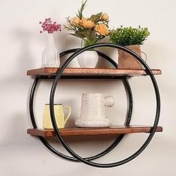 Ikari Homes 2 Tier Wall Mounted Storage Rack, Wooden Shelves, Size 16 in x 15 in, Organizer Storage Shelf for Living Room & Bedroom Book Display Rack for Storage (2 Tier Wall I Walnut)-picture-0