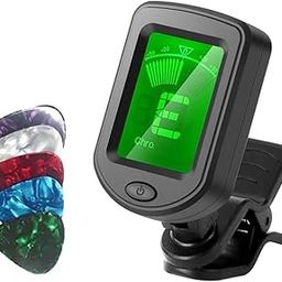 HRB MUSICALS Professional Clip On Guitar Tuner LCD Display Chromatic Digital Tuner for All Instruments Ukelele Guitar Bass Mandolin Violin Banjo, BLACK with 5 picks of .46mm-picture-18