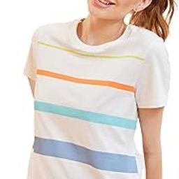 enamor Short Sleeve Crew Neck Regular Length High Low Striped T-Shirt for Women- Relaxed Fit, Soft and Breathable Stretch Cotton - E3S5-picture-26