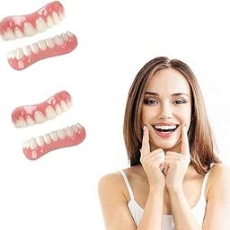 4 PCS Dentures Teeth Set, Artificial Teeth Set for Men and Women, Temporary Teeth Cover for Social Activities and Daily Use,Silicone Teeth Enhancement Set,Prostheses for Snap Covering Missing Teeth-image-0