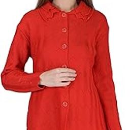 LADY WILLINGTON Women's Woolen Double Collar Cardigan - Daffodil Fabric Winter Wear Pure Wool Long Cotty Warm Cardigan for Women (Red, M)-image-46