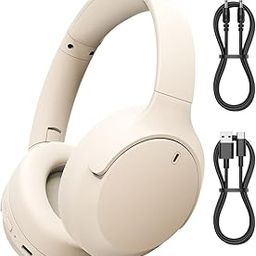 Jivitam D5 Made in India Over Ear Bluetooth Headphones with 70H Playtime, 40mm Bass Drivers, ANC Mic, Type-C Fast Charging, BTv 5.4, AUX Option, IPX5 Headphones Wireless with Mic (Off White)-1