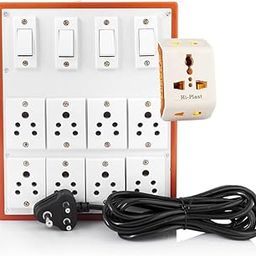 Hi-PLASST PINS N PLUGS 230 Volts 4+8 Extension Board - 8 Plug Point Power Strip Universal Multi Plug Indian Socket with 4 Meter Power Cord for Home, Office, Workshop - Brown-2