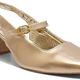 shuz touch Gold Block Heel Mary Jane Heels-picture-36