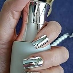 Nail It! Set of 12 Artificial/Press-on Designer Nails with Glue Tabs - Silver Chromatic-image-85