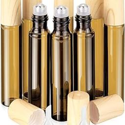 Newzoll 8Pcs Amber Glass Roller Vials Bottles 10ml Essential Oil Roller Bottles Empty Glass Roll-on Bottles for Essential Oil Perfumes Lip Balms-2