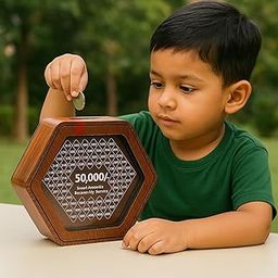 Jobber Wooden Piggy Bank for Kids, Adults | Hexagon Shape Money Saving Box | 50,000 Goal Tracker Smart Savings Challenge| Best Wooden Gift for Home, Office & Birthday-image-13