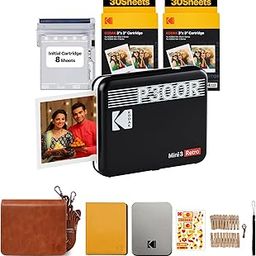 KODAK Mini 3 Retro 4PASS Portable Photo Printer (3x3 inches) + 68 Sheets Gift Bundle, Black-18