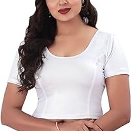 Stretchy Blouse for Women | Round Neck Regular Fit | Half Sleeve Readymade Shimmer Plain Design Festive Blouse Perfect for Saree, Lehenga, Kurti | 32-44-image-90