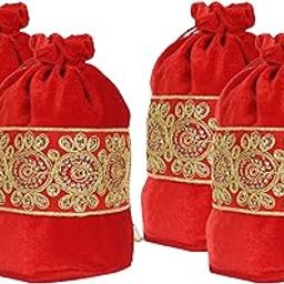 Embroidered Design Potli Bags Handbags for Women Gifting Wristlets for Wedding, Festival, Kitty Subh Shagun-Pack of 4 (Red)-image-19