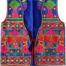 Unisex Cotton Gujarati Special Embroidered Koti Traditional Embroidery Sleeveless Jacket (Blue, 38)-17