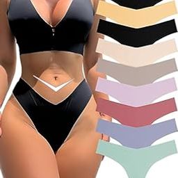 Seamless Thongs for Women No Show Panties Tangas No Show Strings Comfortable Panties Underwear Stretch Breathable Sexy Thong Underwear Panties Invisible Hipster - Multi Color, Free Size.-24