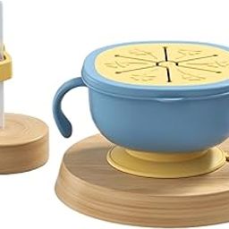 GUCHIGU Silicone Baby Food Bowl with Lid & Handle for Kids, Anti-Fall &Unbreakable,Insulated Soup Rice Feeding Bowl with Tight Lid Meal Bowl for Baby, Toddler, Kids & Children (360ml, Blue-Yellow)-picture-6