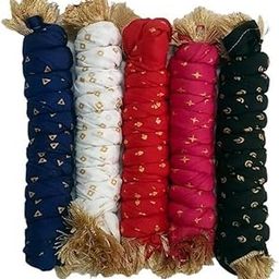 Nakoda Creation Cotton Blend Printed Women Dupatta (Gold Print Pack Of 5-Navy,White,Red,Rani,Black) - BZ14450-36