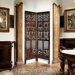 The Creatives Decor 6 Feet Wooden Room Divider | 2 Panel Carved Design Privacy Partition Screen for Living Room, Office & Pooja Room (Brown)-3
