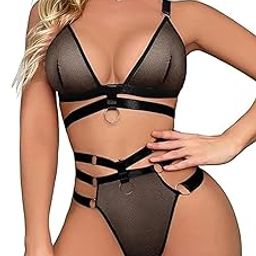Women's 2-Piece Strappy Swimsuit Set with O-Ring Details, White, High Cut Bikini with Choker-picture-19