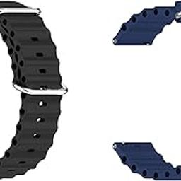 ACM Pack of 2 Watch Strap Silicone Smart Belt 20mm compatible with Garmin Vivomove Style Smartwatch Classic Band (Black/Dark Blue)-picture-4