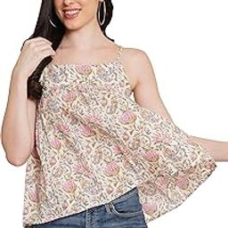 Jaipuri Cotton Sleeveless Printed Peplum Top for Women-image-25