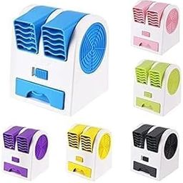 Portable Mini Air Cooler, Dual Blower Fan with Ice Chamber, USB/Battery Operated, 15.5 x 11 x 10.5 cm, Multicolour-image-81