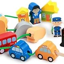 NESTA TOYS 16 Piece Wooden City Traffic Building Blocks | Stackable Threading Toys | Montessori Toy for Kids (3+ Years)-32