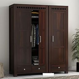 MANNAT ARTS Wooden 3 Door Wardrobe Organizer for Storage with 3 Drawer 8 Shelves Storage & Hanging Space - Sheesham Wood Cupboard for Bedroom - Wooden Almirah Organizer for Clothes Storage (Design 56)-image-102
