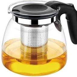 Borosilicate Round Glass Tea Pot with Heat Resistant Stainless Steel Infuser Perfect for Tea and Coffee Maker, Clear Glass Kettle (TEAPOT with Black Handle) 1000ml (roung Kettle)-25
