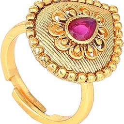 Fashion Jewellery Finger Rings for Women Gold Plated Traditional Drop Designer Matte Finish Adjustable Finger Ring with Ruby Crystals for Women-AD-146-IGRB RING-84