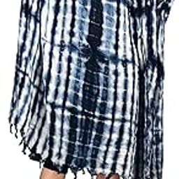 Hand Printed Cotton Women Beach Wear Cover-up Kaftan(Blue)-image-81