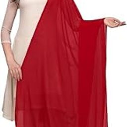 Chiffon Dupatta for Women, Scarf Wrap Chunni Casual Dupatta Pure Solid Nazneen Chiffon Dupatta With Pom Pom Lace Border (Dyeable)-2
