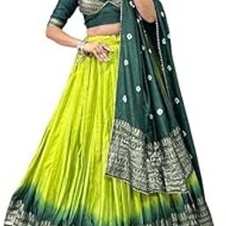 Women's Trending Designeer Tussar Silk Lehenga Choli Print with Foil Work With Unstitched Blouse Patola Print Adorned with Foil Work For Navrati || Wedding-picture-56