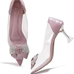 Women's Transparent Pointed Peep Toe Kitten Heels with Embellished Bow Slip-On Sandals Wedding Party Events-image-1