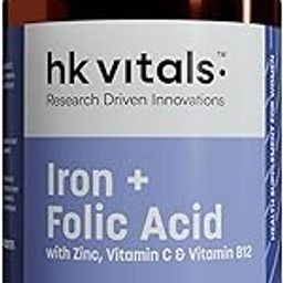 HealthKart Hk Vitals Iron + Folic Acid Supplement (60 Capsules)|With Zinc,Vitamin C & Vitamin B12,Supports Blood Building|Immunity And Energy,1 Count-19